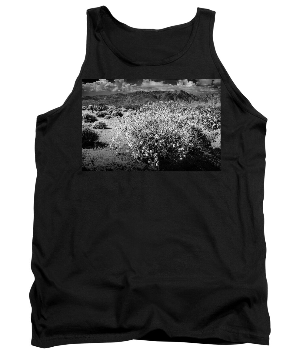 Art Tank Top featuring the photograph Wild Desert Flowers Blooming in Black and White in the Anza-Borrego Desert State Park by Randall Nyhof