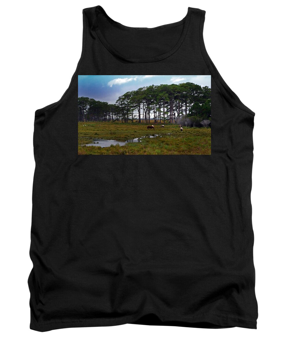 Pony Tank Top featuring the photograph Wild Ponies of Assateague by Lori Tambakis