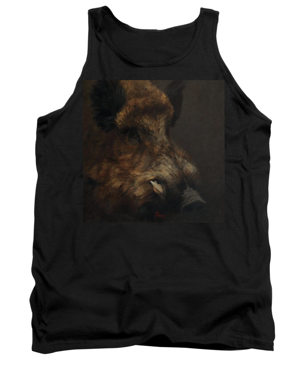 Boar Tank Top featuring the painting Wildboar Portrait by Attila Meszlenyi