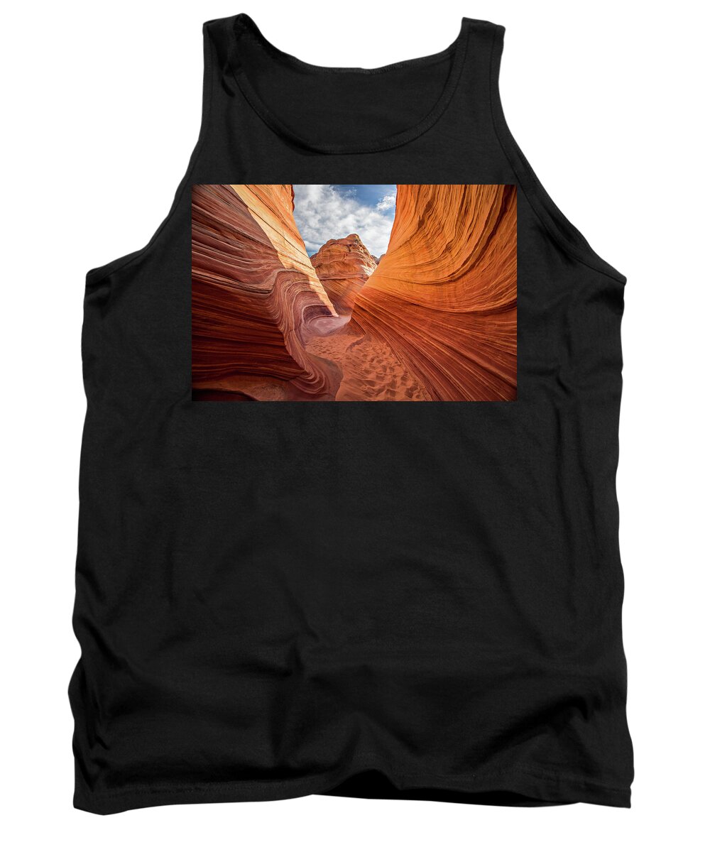 The Wave Tank Top featuring the photograph Winding Stripes of Sandstone by Wesley Aston