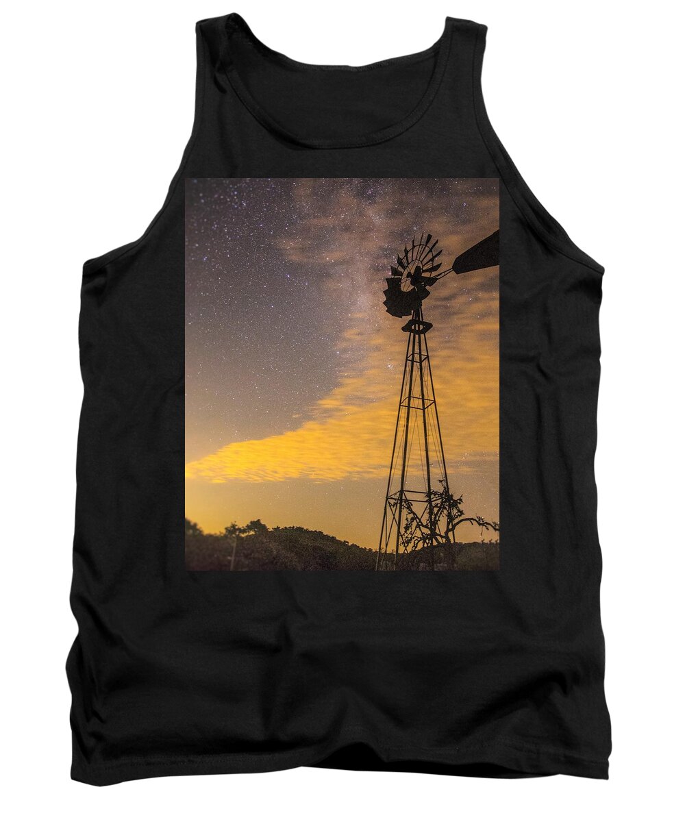 Windmill Tank Top featuring the photograph Windmill at Night by Peggy Blackwell