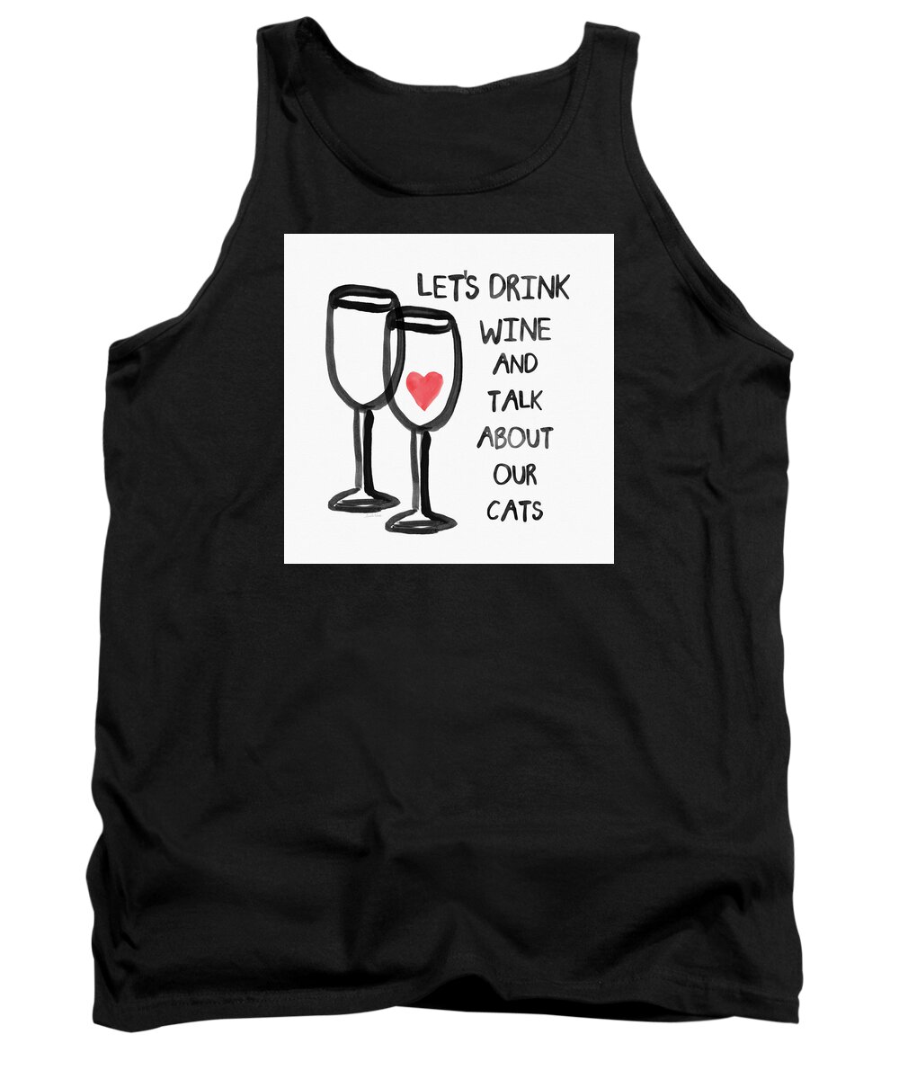 Wine Tank Top featuring the painting Wine and Cats- Art by Linda Woods by Linda Woods