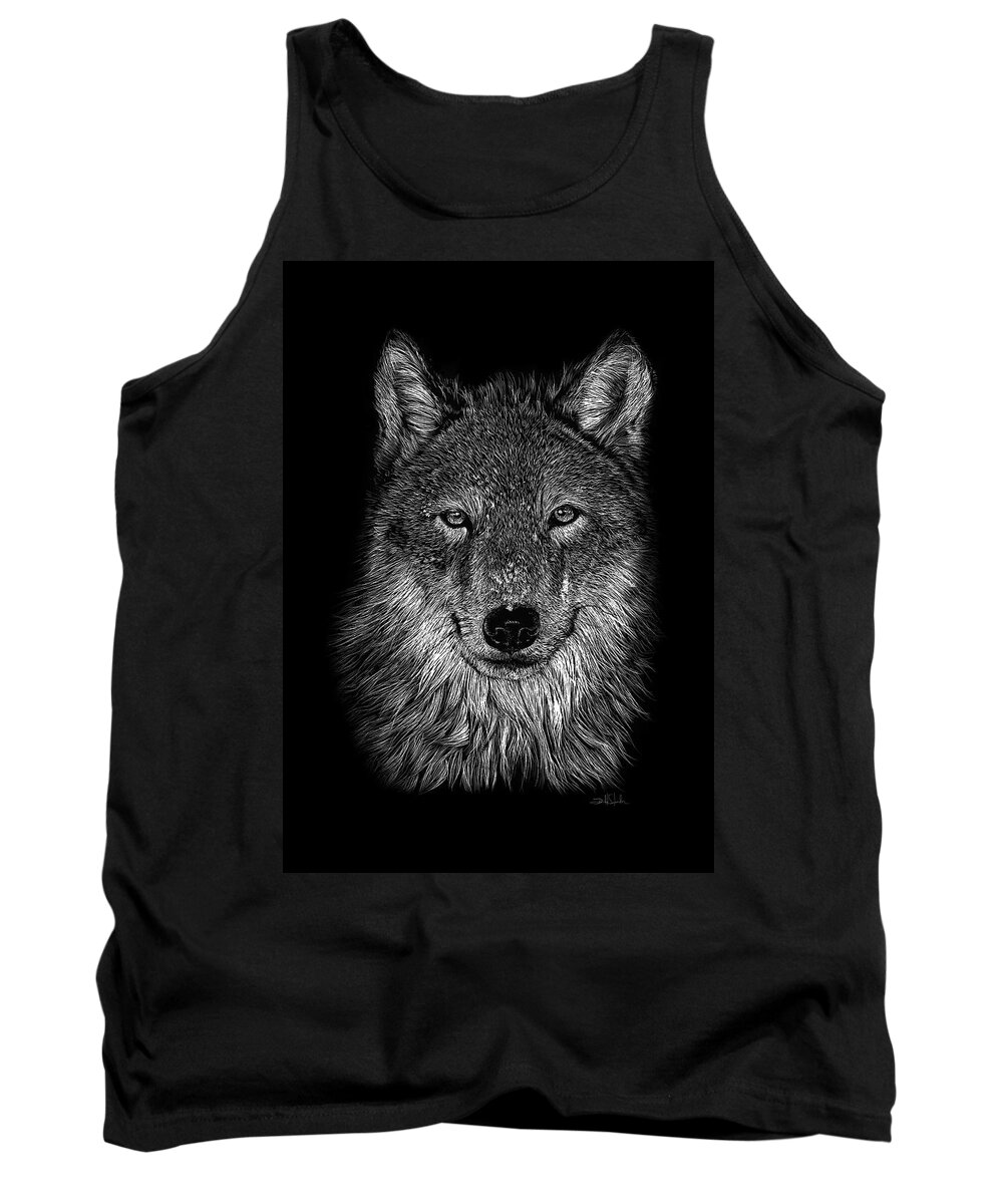 Wolf Tank Top featuring the drawing Wolf by Isabel salvador by Isabel Salvador