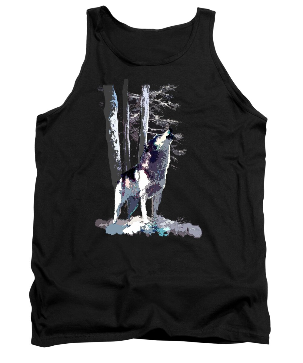 Original Wildlife Acrylic Painting By Gina Femrite Tank Top featuring the painting Wolf howling memory by Regina Femrite