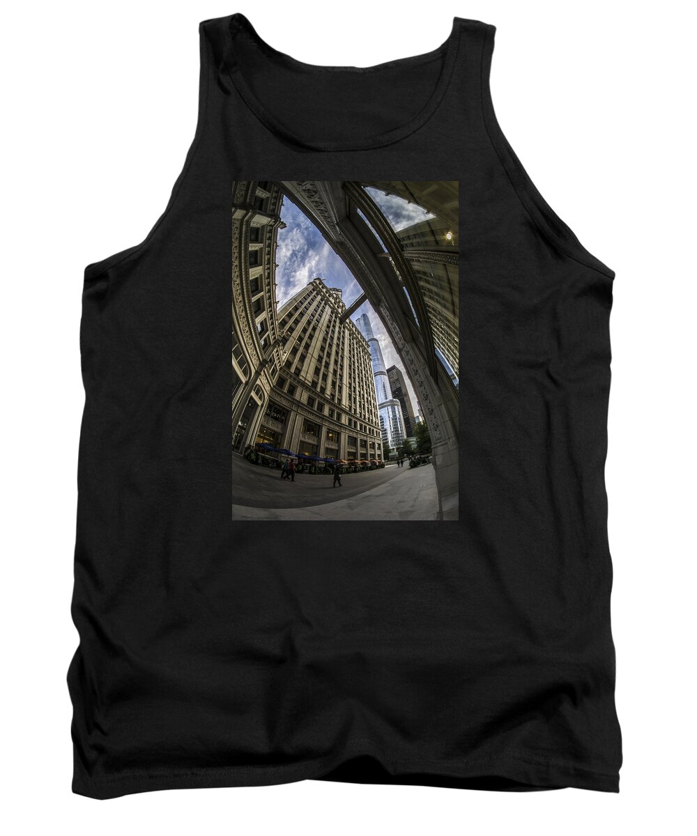 Trump Tower Tank Top featuring the photograph Wrigley and Trump a fisheye view by Sven Brogren