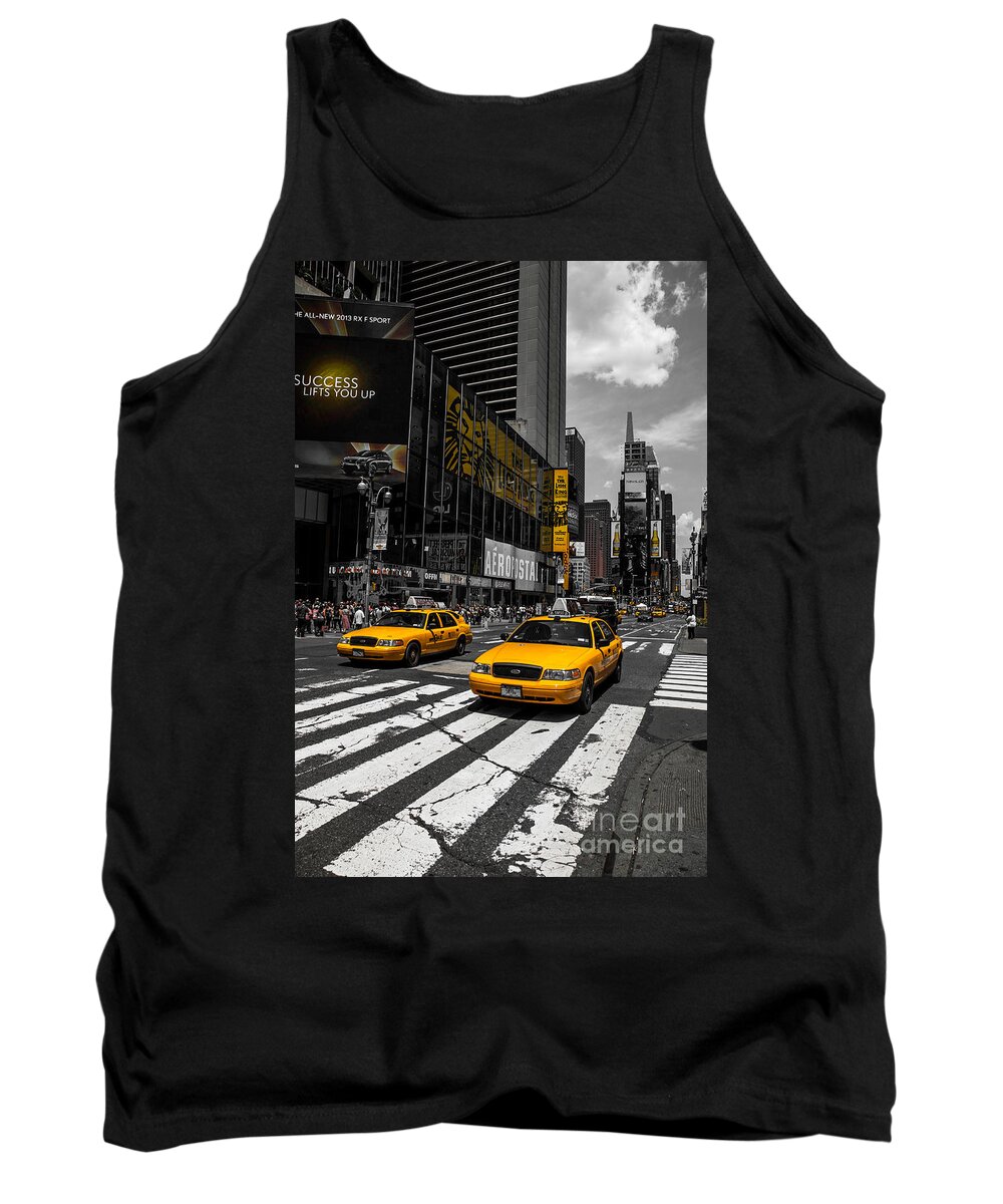 Manhattan Tank Top featuring the photograph Yellow Cabs cruisin on the Times Square by Hannes Cmarits