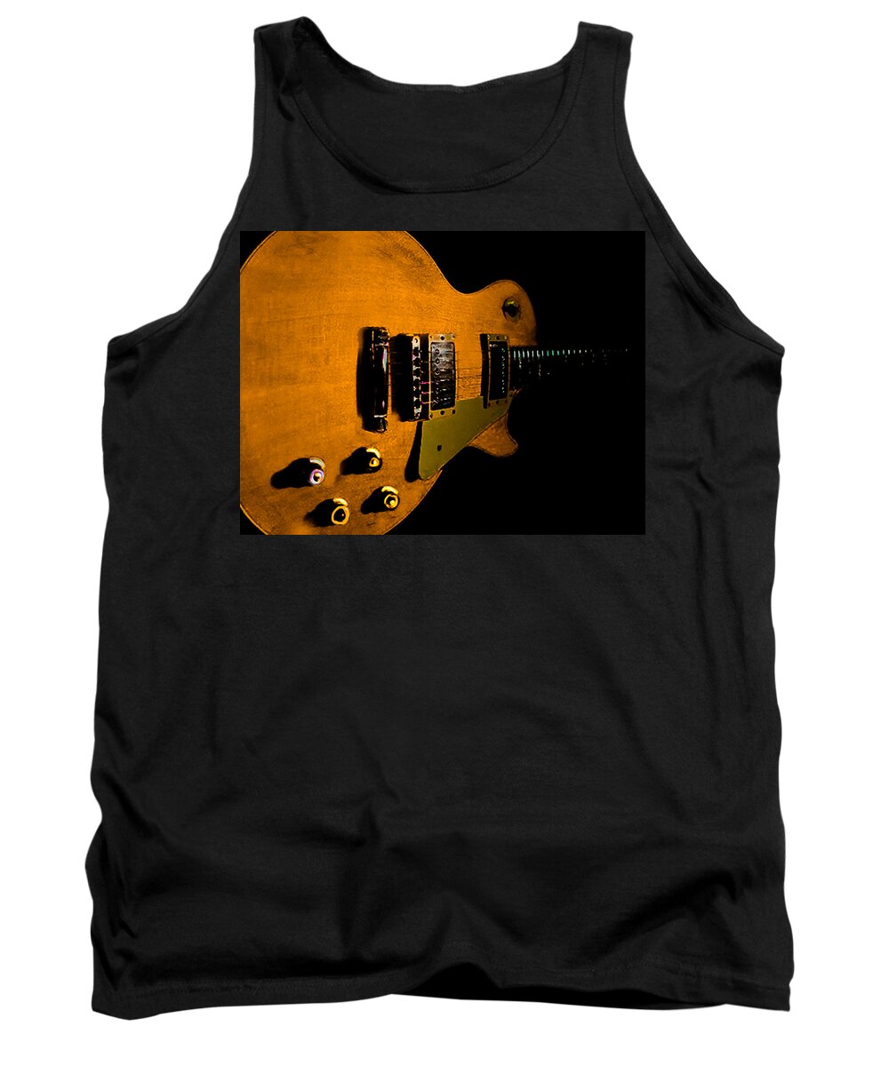 Guitar Tank Top featuring the digital art Yellow Relic Guitar Hover Series by Guitarwacky Fine Art
