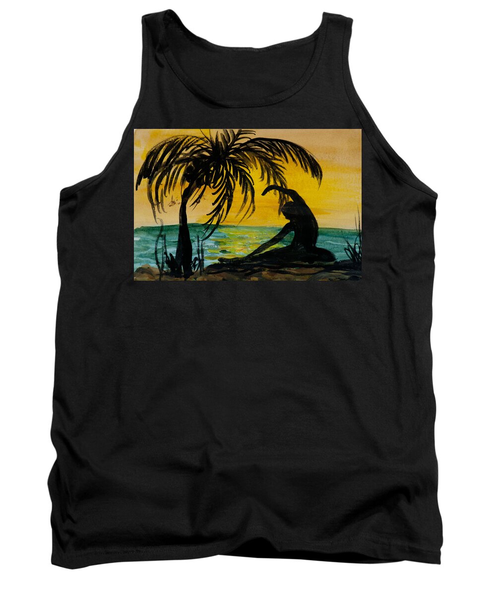 Yoga Seated Side Bend Tank Top featuring the painting Yoga Seated Side Bend by Donna Walsh
