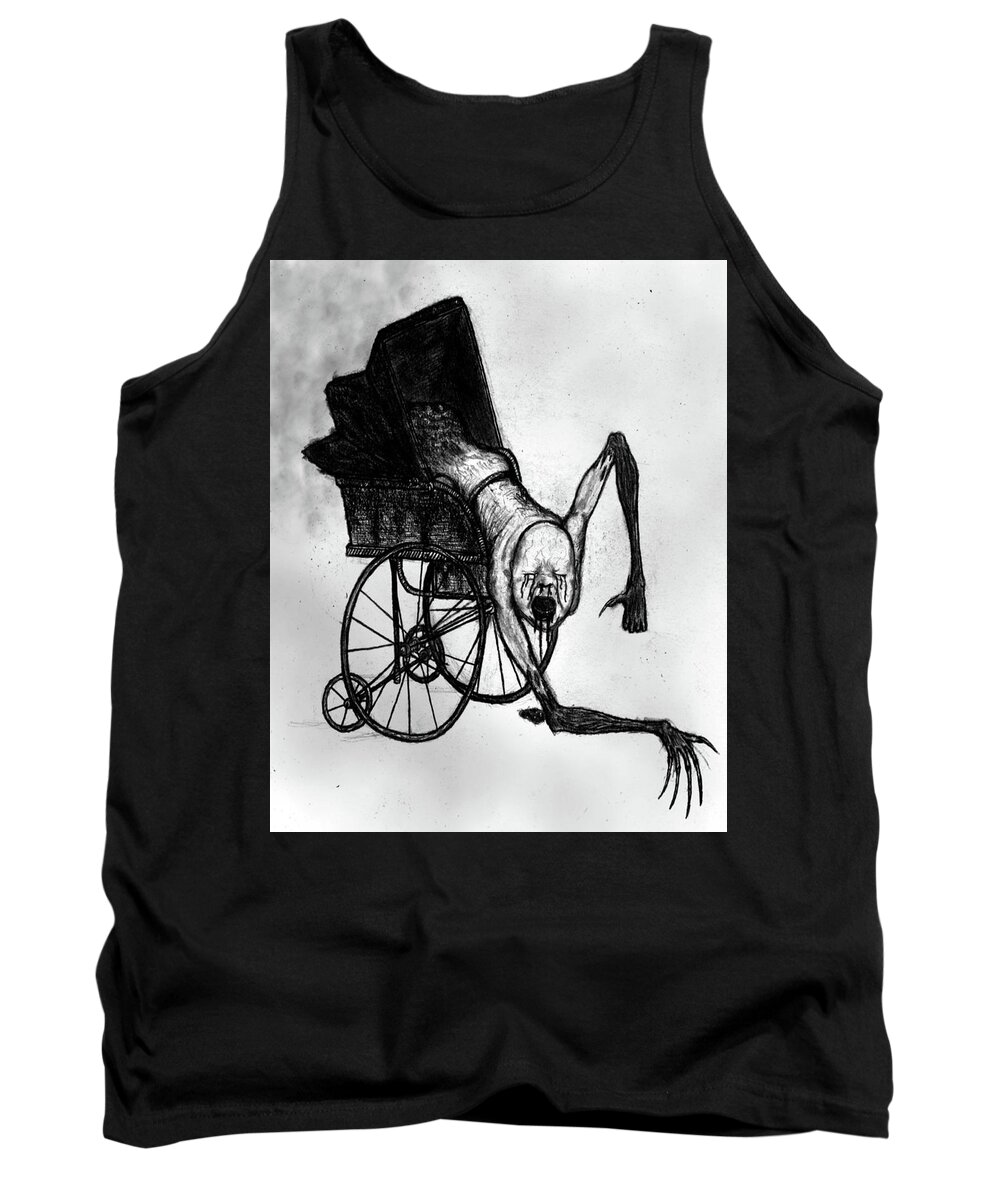 Horror Tank Top featuring the drawing The Nightmare Carriage - Artwork by Ryan Nieves