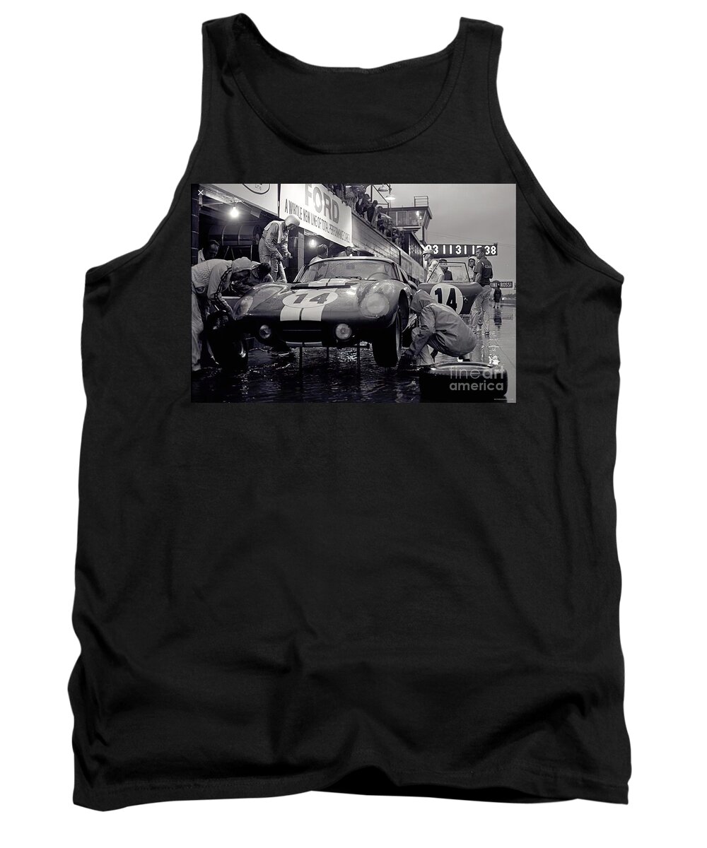 Vintage Tank Top featuring the photograph 1960s Rainy Pit Stop At Le Mans by Retrographs