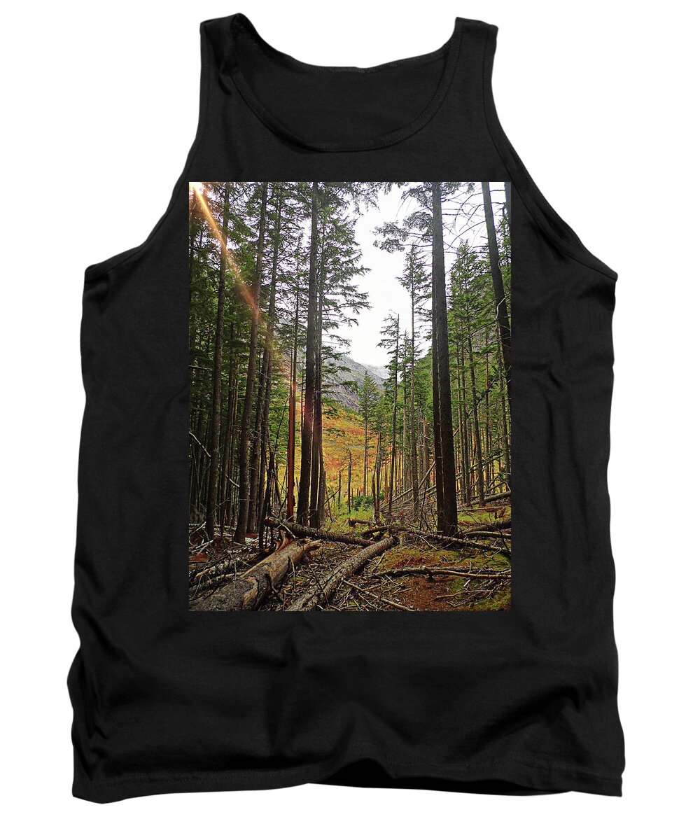 Glacier National Park Tank Top featuring the photograph A Peek Through the Trees by Joe Duket