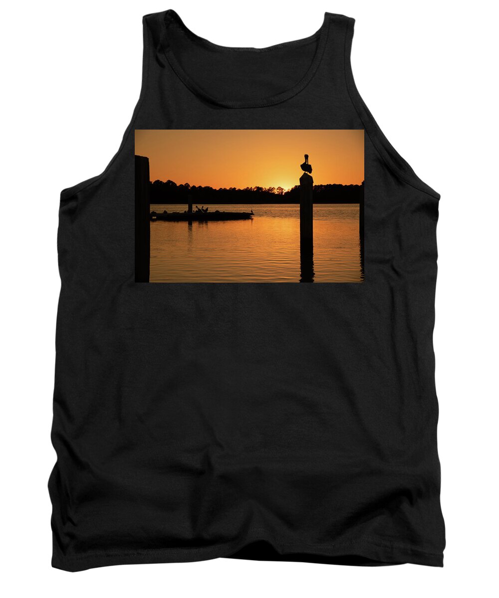 Sunset Tank Top featuring the photograph A Sunset For The Birds at Skull Creek Marina by Dennis Schmidt