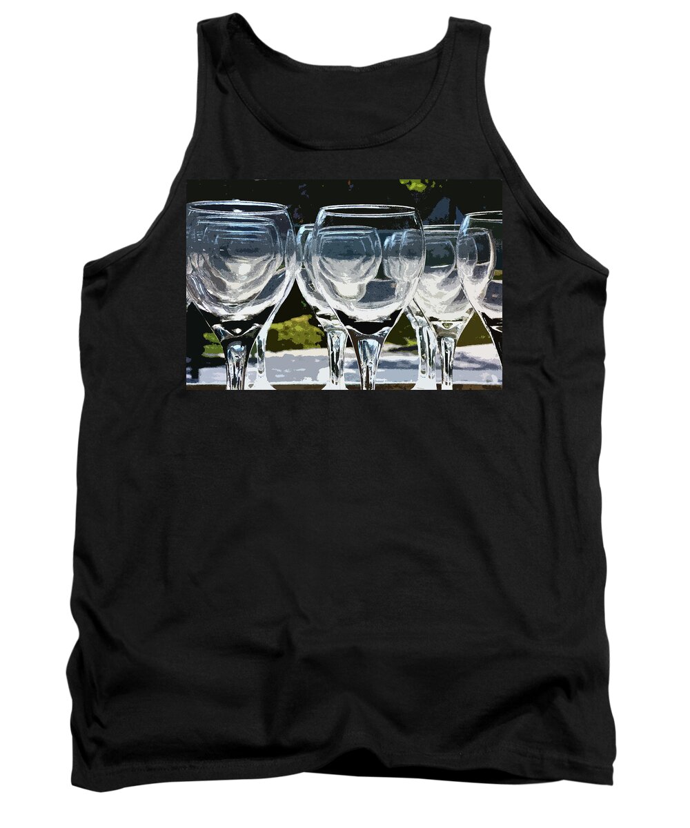 Still Life Tank Top featuring the mixed media Abstract Clear Stemware Photo Painting by Sharon Williams Eng