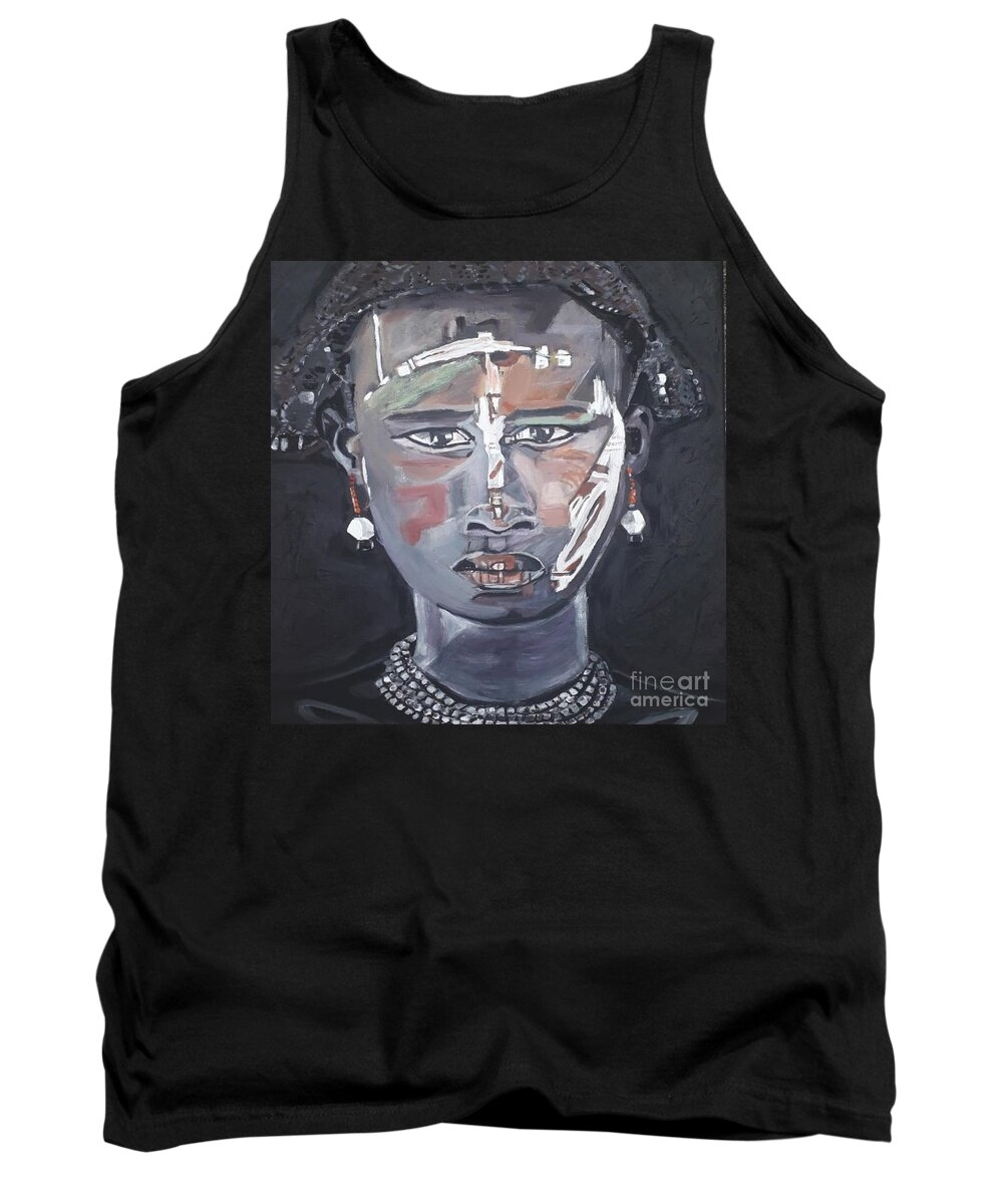 Portrait Tank Top featuring the painting African Prince, acrylic portrait. by Denise Morgan
