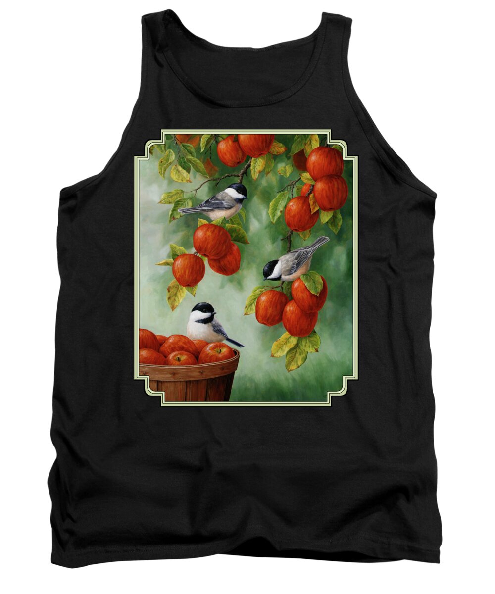 Birds Tank Top featuring the painting Bird Painting - Apple Harvest Chickadees by Crista Forest