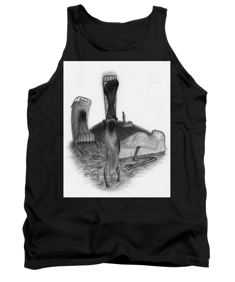 Horror Tank Top featuring the drawing Bed Sheets - Artwork by Ryan Nieves