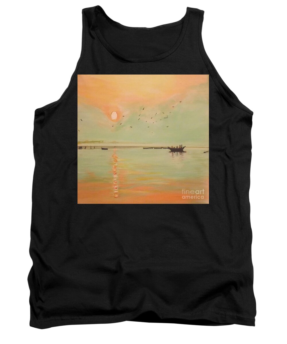 Seascape Tank Top featuring the painting Birds Sun by Denise Morgan