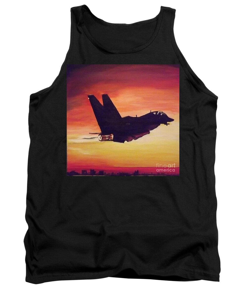 Skyscape Tank Top featuring the painting Black Bomber Jet by Denise Morgan