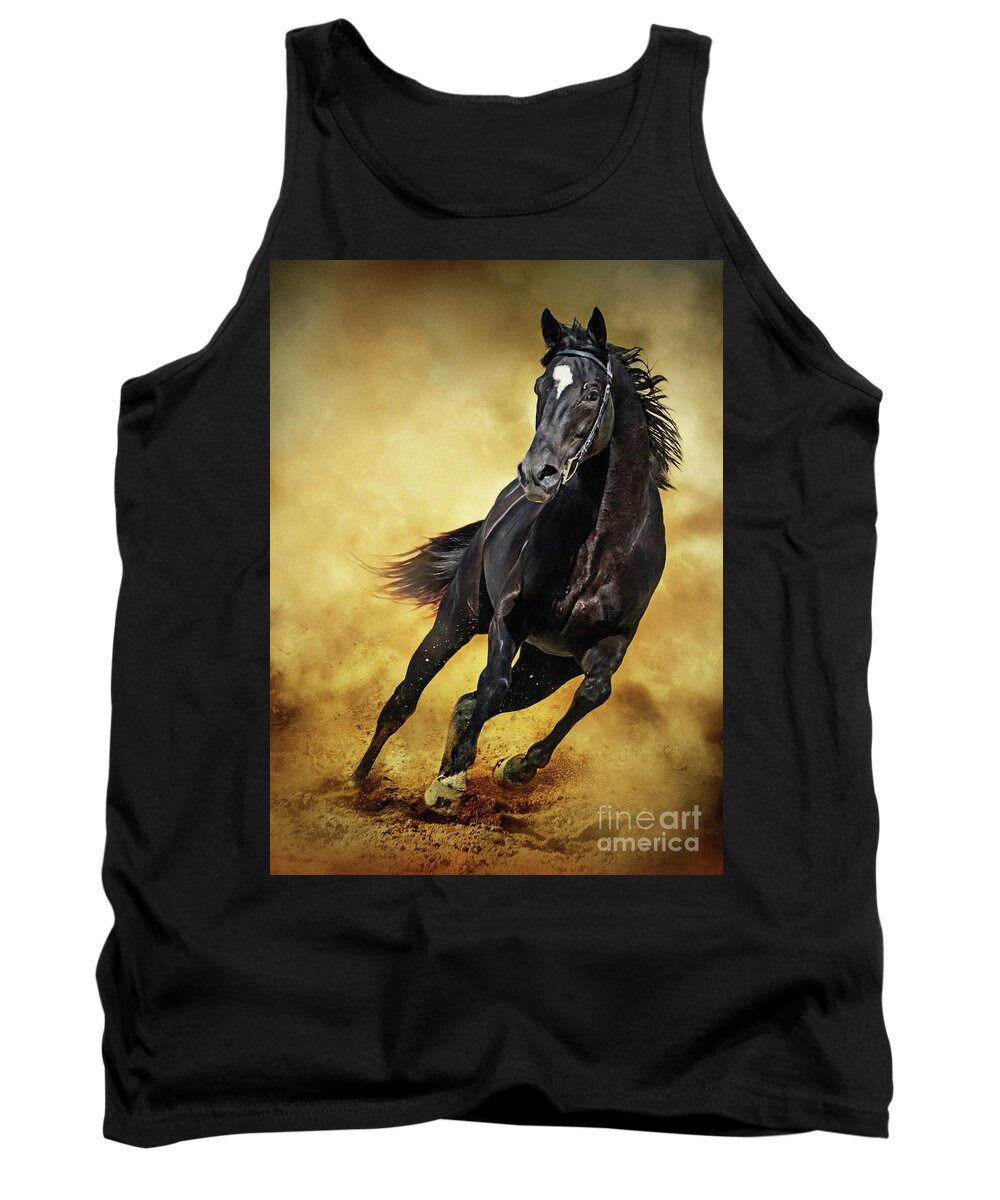 Horse Tank Top featuring the photograph Black Horse Running Wild by Dimitar Hristov