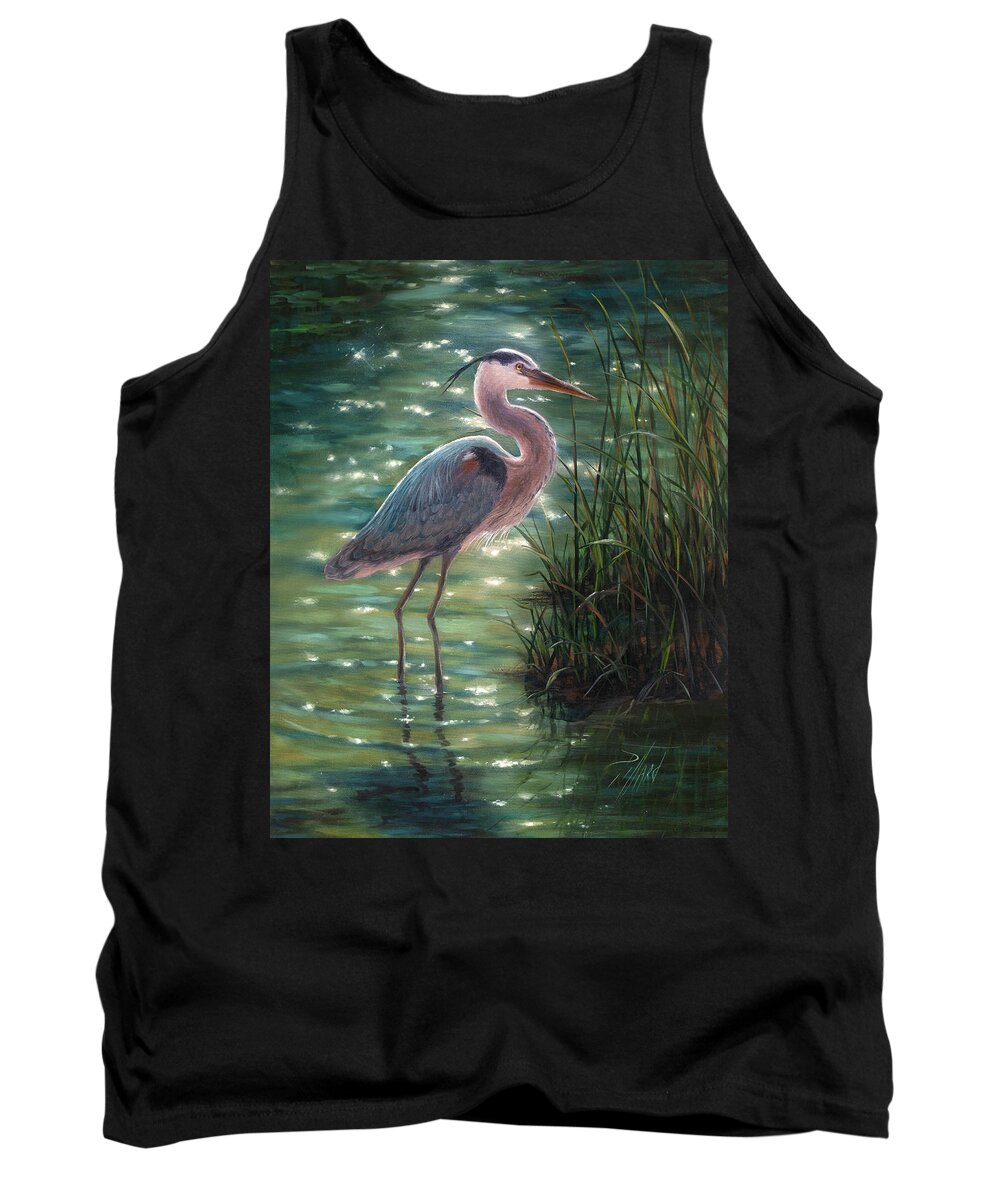 Blue Heron Tank Top featuring the painting Blue Heron by Lynne Pittard