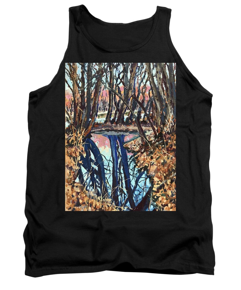 Boise Tank Top featuring the painting Boise River Reflections study by Les Herman