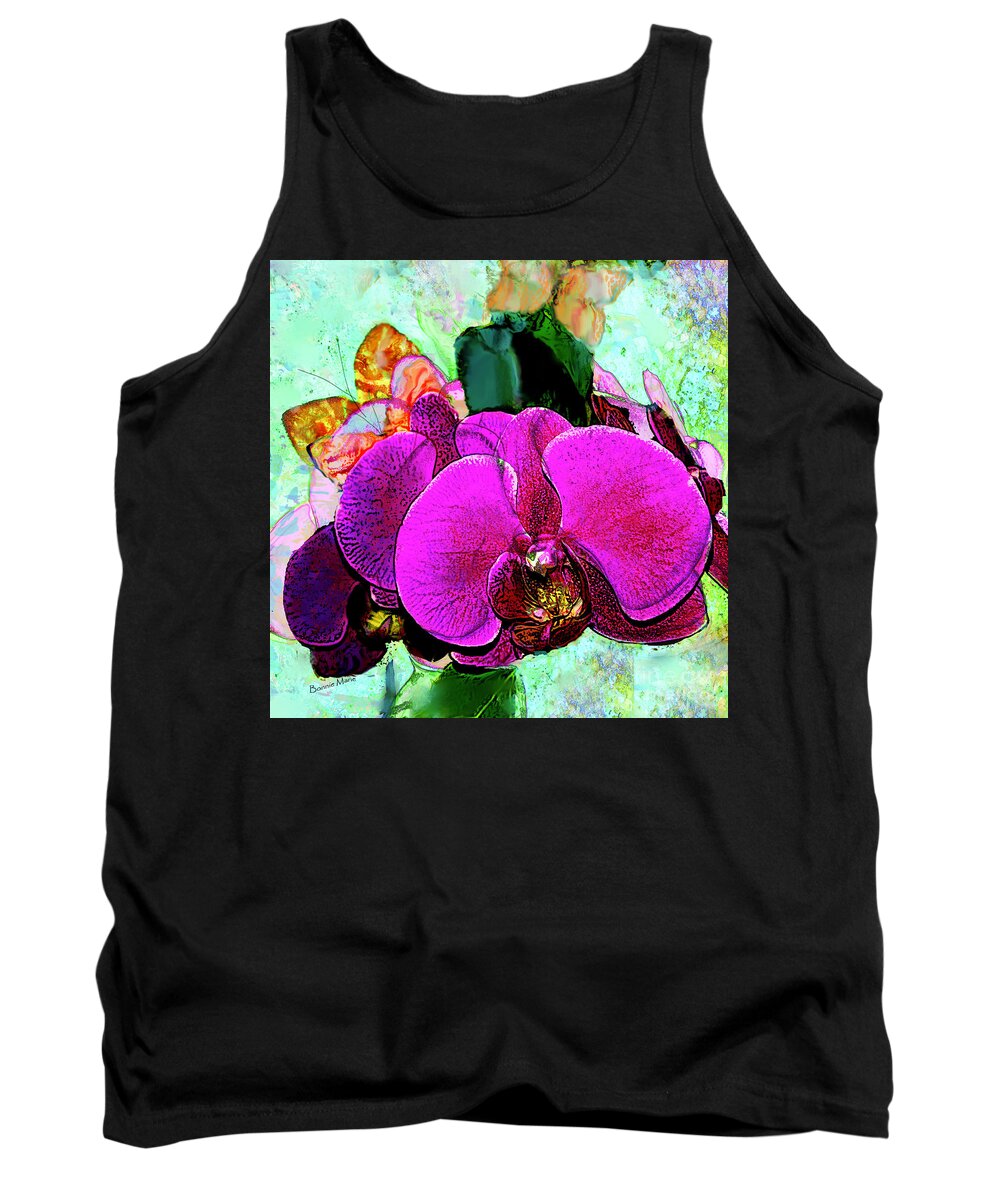 Butterfly Orchids And Butterflies Tank Top featuring the mixed media Butterfly Orchids and Butterflies by Bonnie Marie