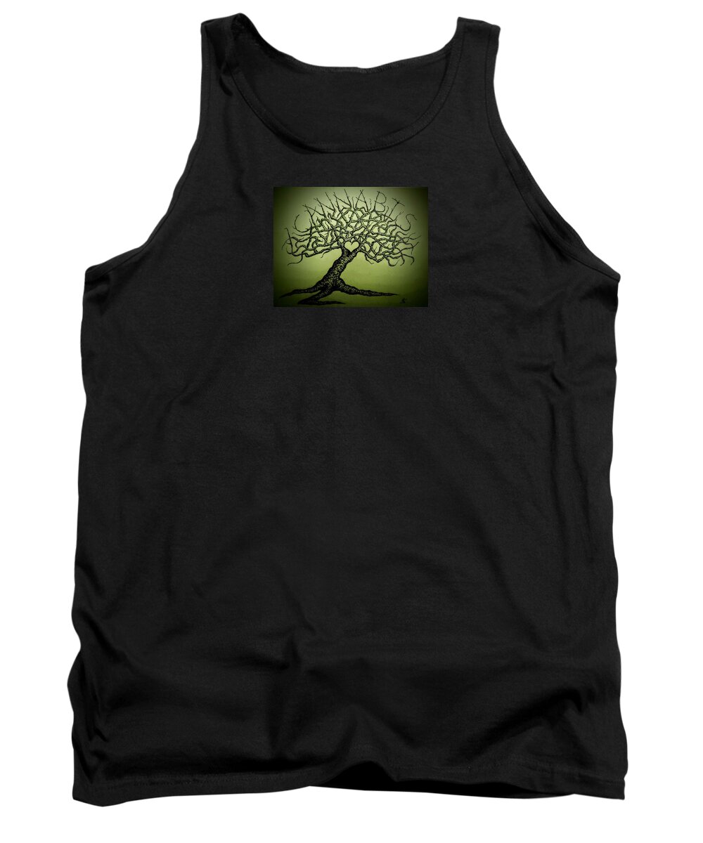 Cannabis Tank Top featuring the drawing Cannabis Love Tree by Aaron Bombalicki