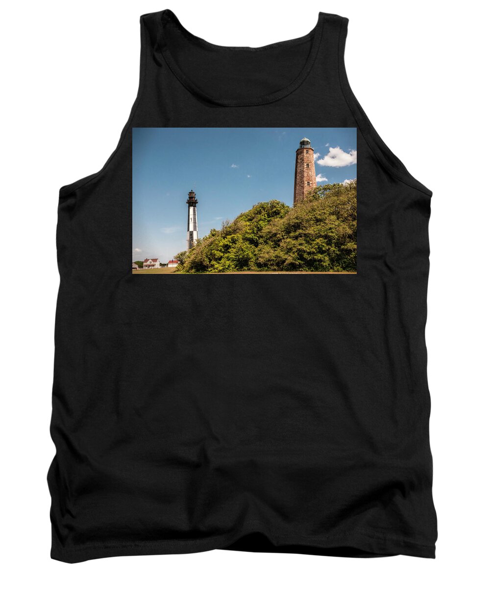 Cape Henry Lighthouses Old And New Tank Top featuring the photograph Cape Henry Lighthouses Old and New by Phyllis Taylor