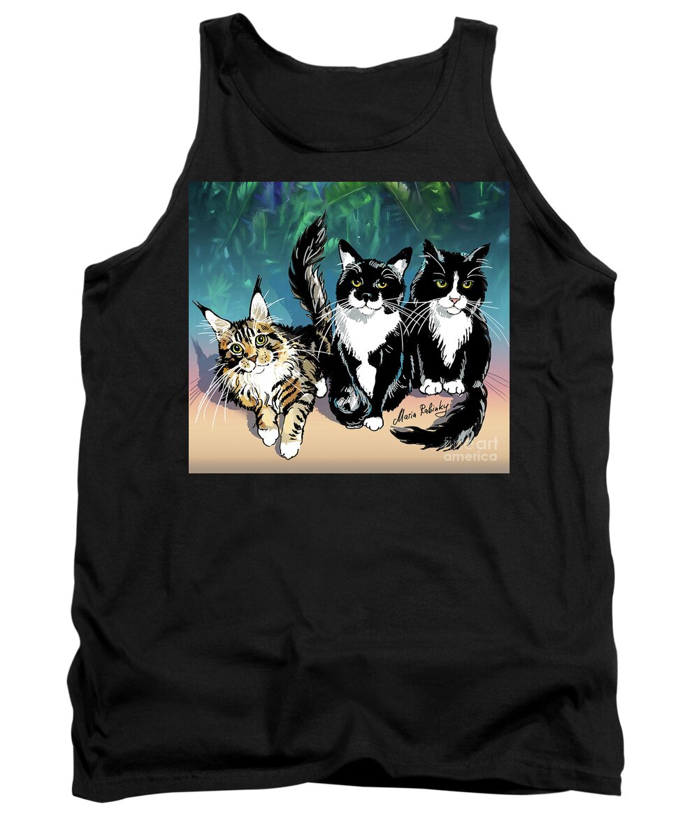 Cat Portrait Tank Top featuring the digital art Cats by Maria Rabinky