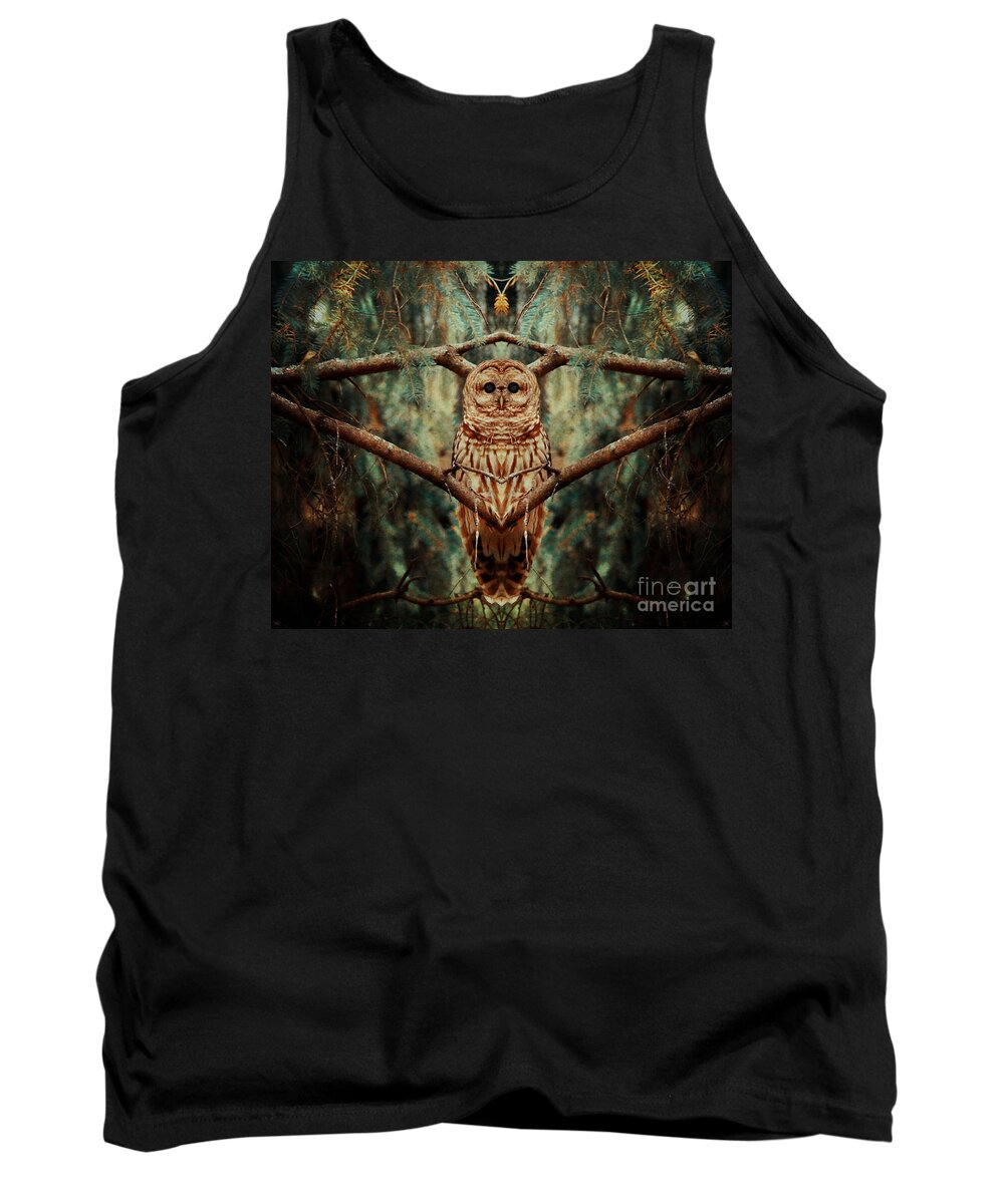 Barred Owl Tank Top featuring the photograph Center of the universe by Heather King