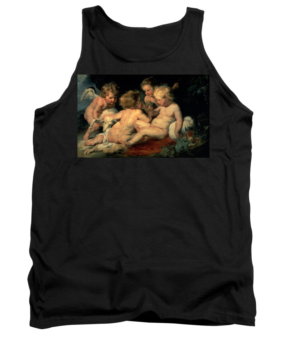 Child Jesus Tank Top featuring the painting Christ and John the Baptist as Children and Two Angels, c. 1615-1620, Oil on panel. CHILD JESUS. by Peter Paul Rubens -1577-1640-