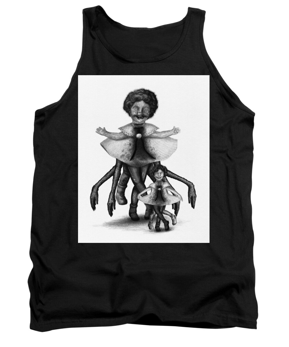 Horror Tank Top featuring the drawing Cindy And Her Monstrous Doll - Artwork by Ryan Nieves