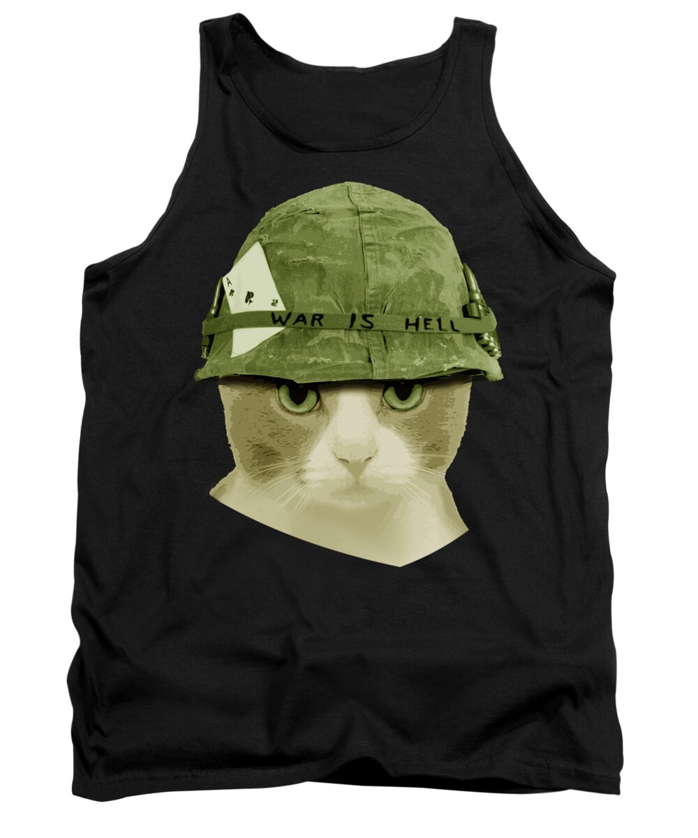 Cat Tank Top featuring the digital art Cute War Is Hell Army Cat by Filip Schpindel