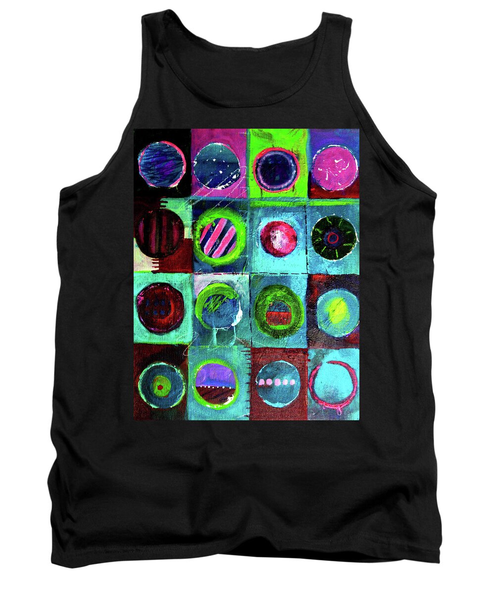 Colorful Circles Tank Top featuring the painting Dark Circles Abstract by Nancy Merkle