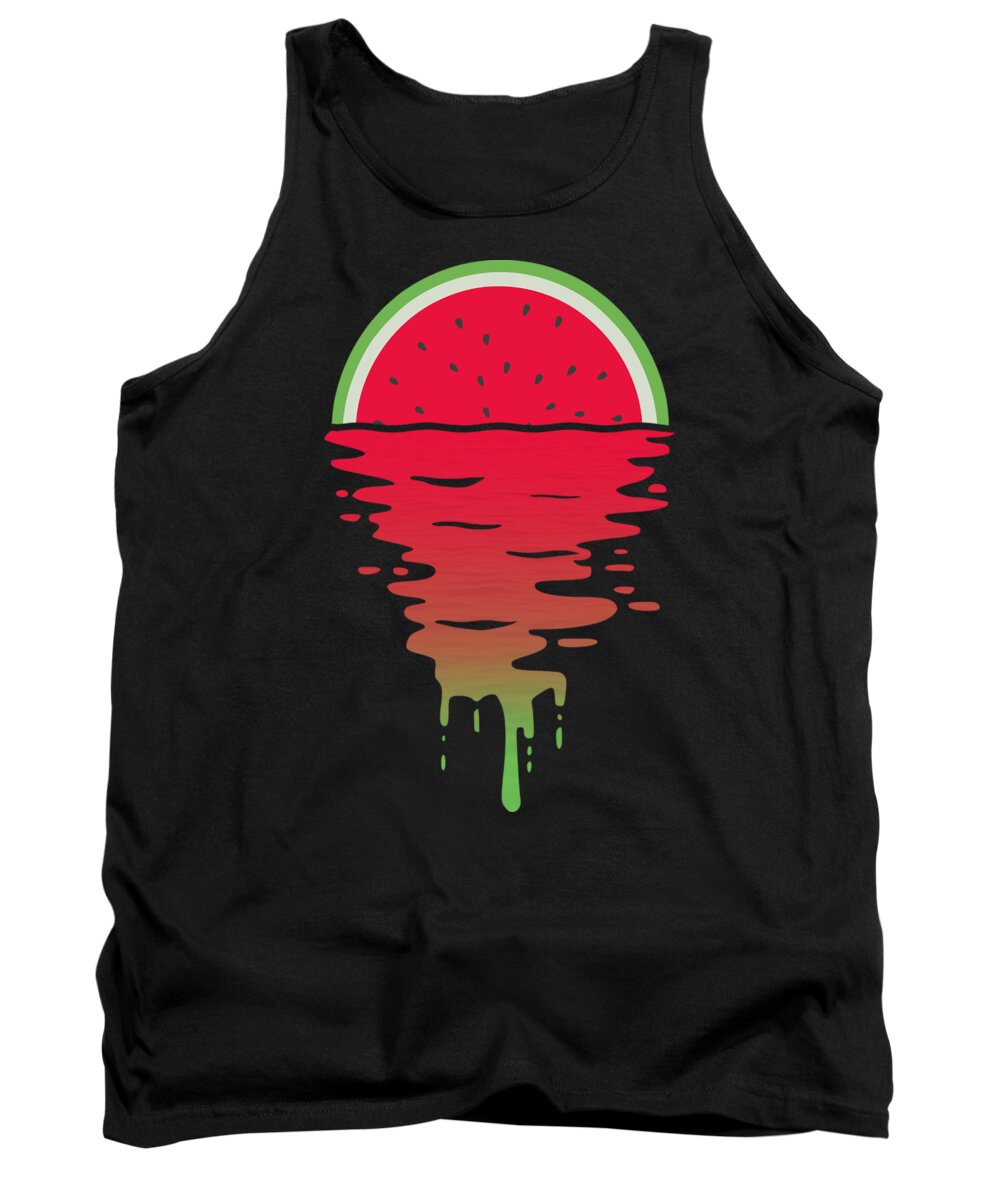 Watermelon Tank Top featuring the digital art Dripping Watermelon Sunset by Megan Miller