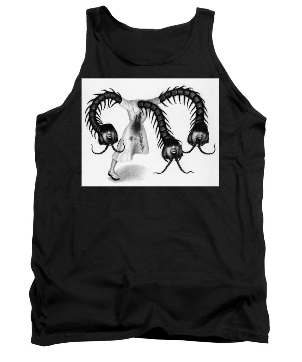 Horror Tank Top featuring the drawing Eiko The Demon - Artwork by Ryan Nieves