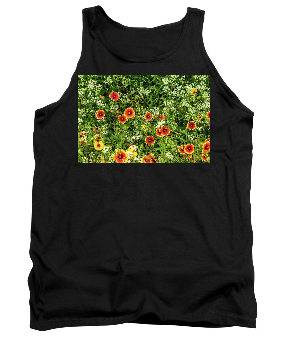 Texas Wildflowers Tank Top featuring the photograph Fire Wheels and Bishop's Weed by Johnny Boyd