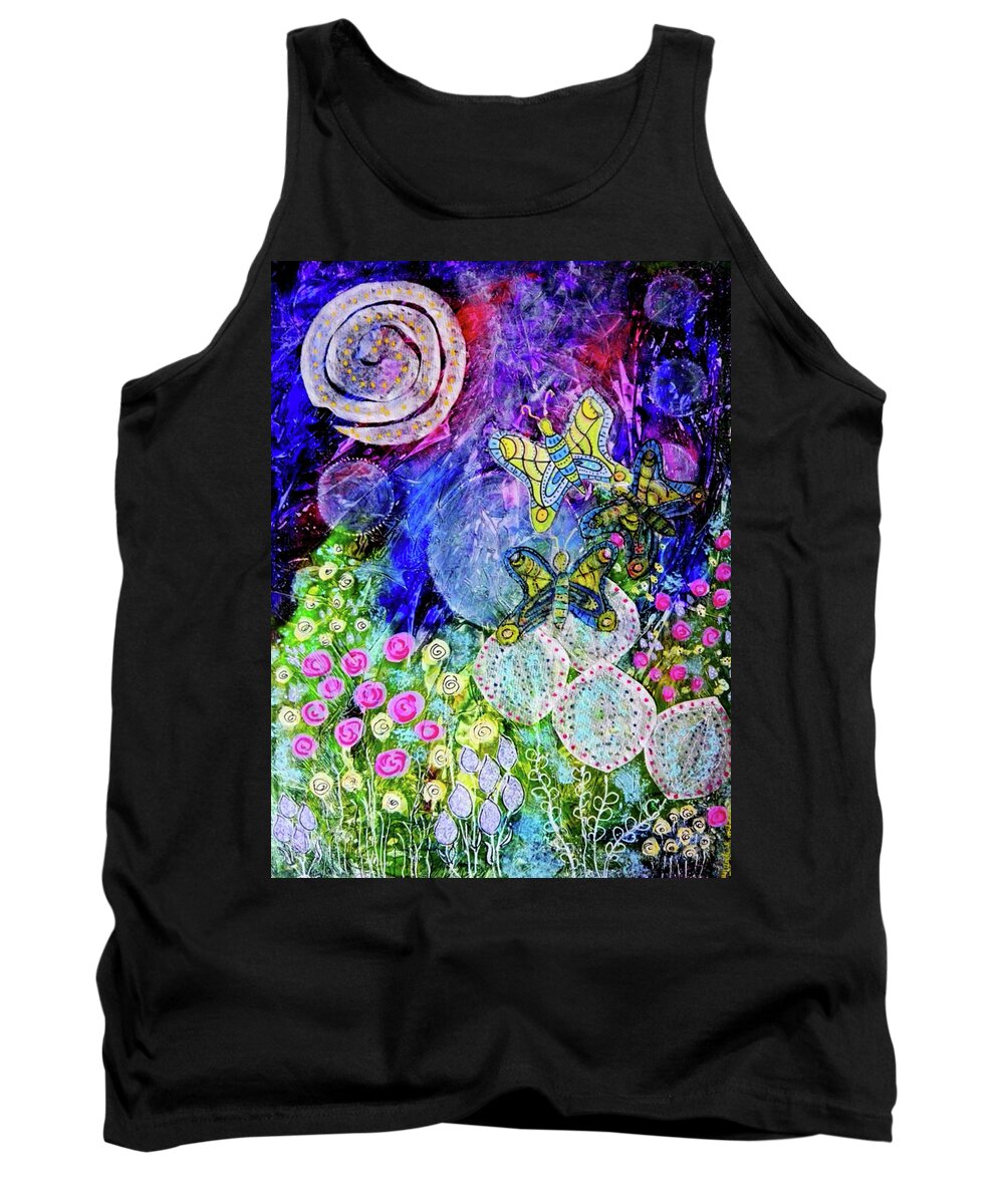 Luna Tank Top featuring the mixed media Flight of the Lunar Moths by Mimulux Patricia No