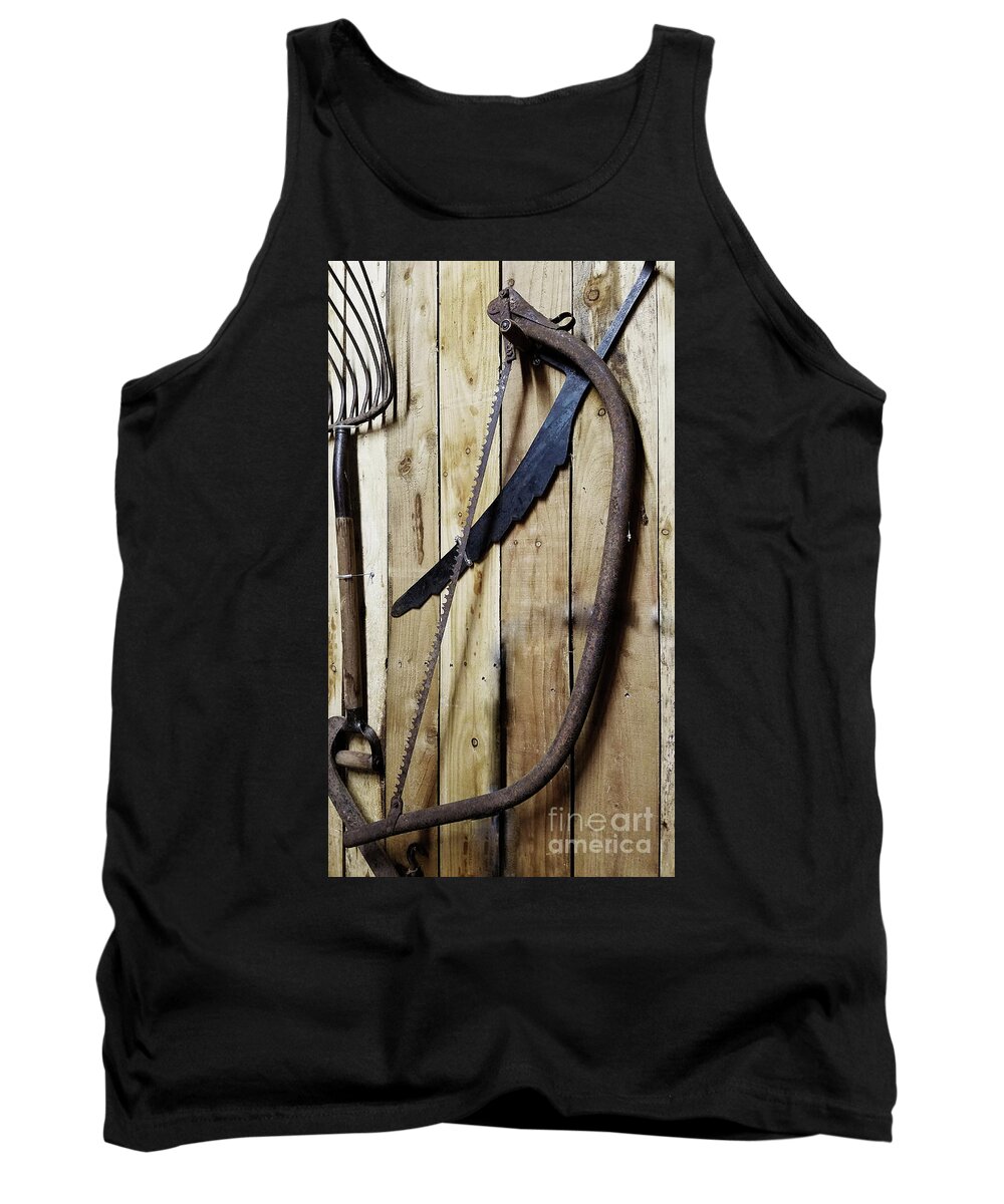 Hacksaw Tank Top featuring the photograph Hack Saw on Barn Wall by Mary Capriole