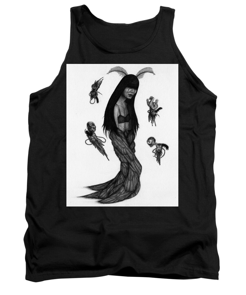 Horror Tank Top featuring the drawing Hitome Miyamoto - Artwork by Ryan Nieves
