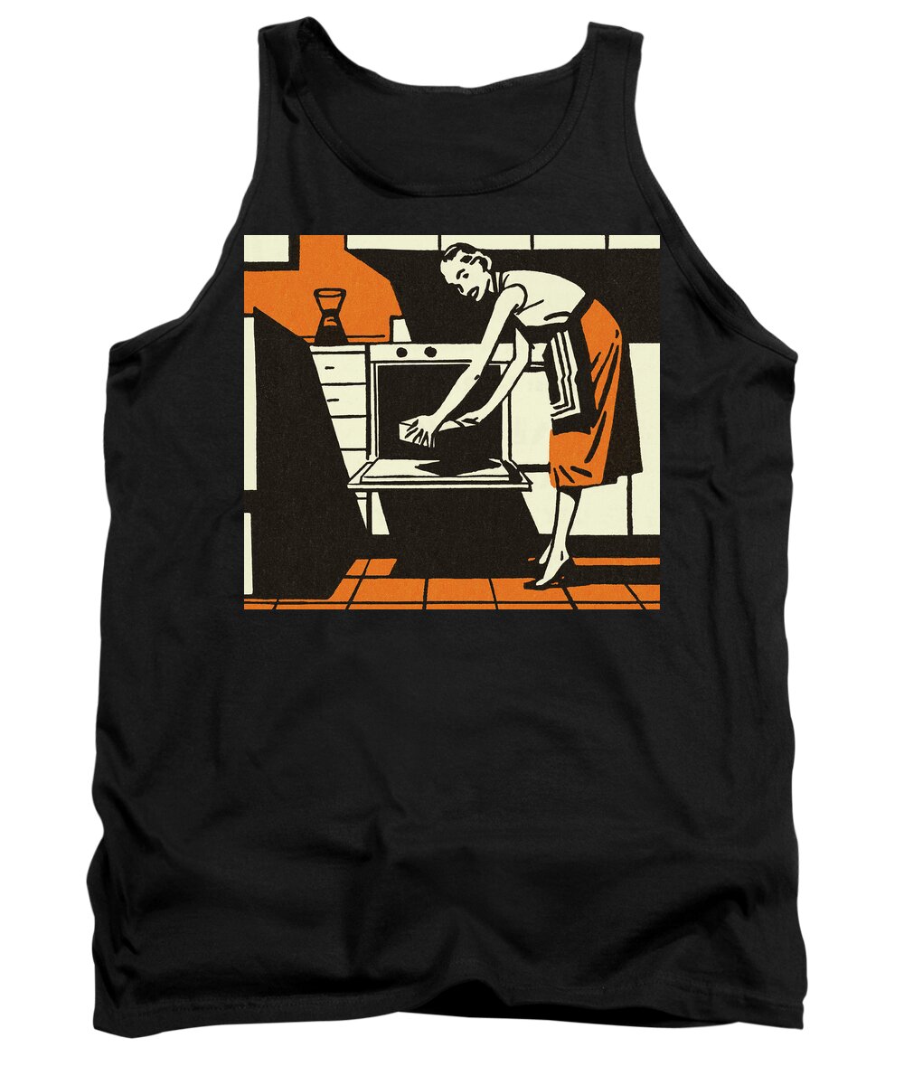 Adult Tank Top featuring the drawing Homemaker Putting a Pan in the Oven by CSA Images