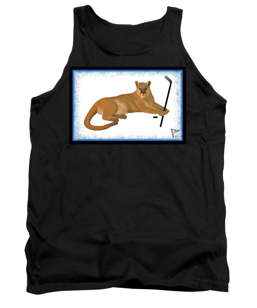 Ice Hockey Tank Top featuring the digital art Ice Hockey Cougar Blue by College Mascot Designs