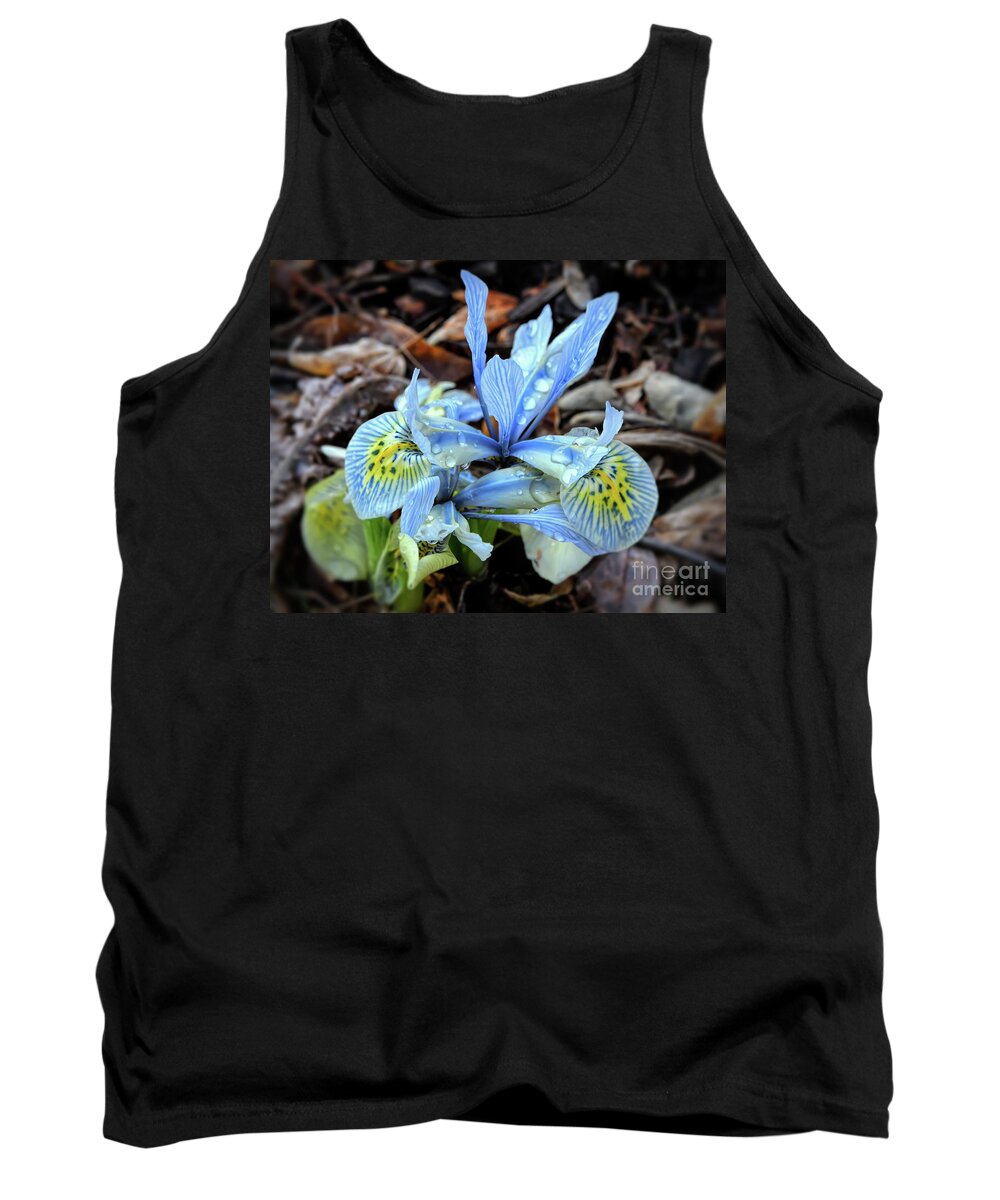 Iris Tank Top featuring the photograph Iris With Droplets by Kerri Farley