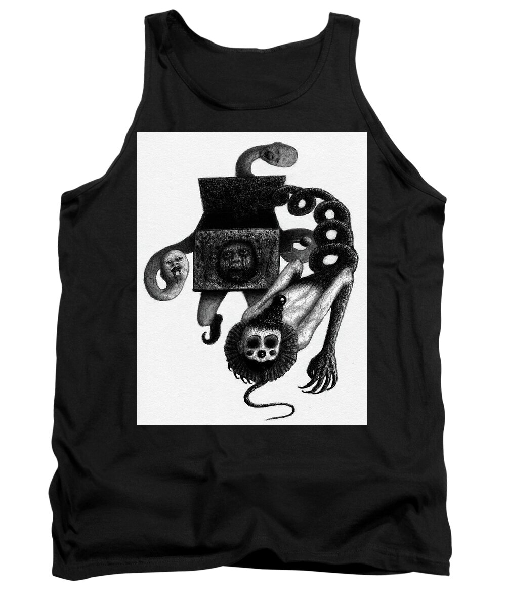 Horror Tank Top featuring the drawing Jack In The Box - Artwork by Ryan Nieves