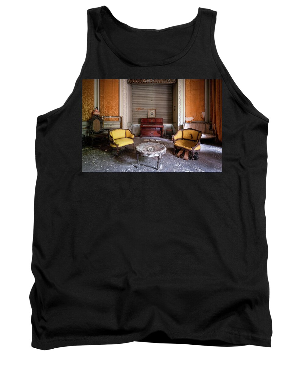 Urban Tank Top featuring the photograph Living Room in Decay with Piano by Roman Robroek