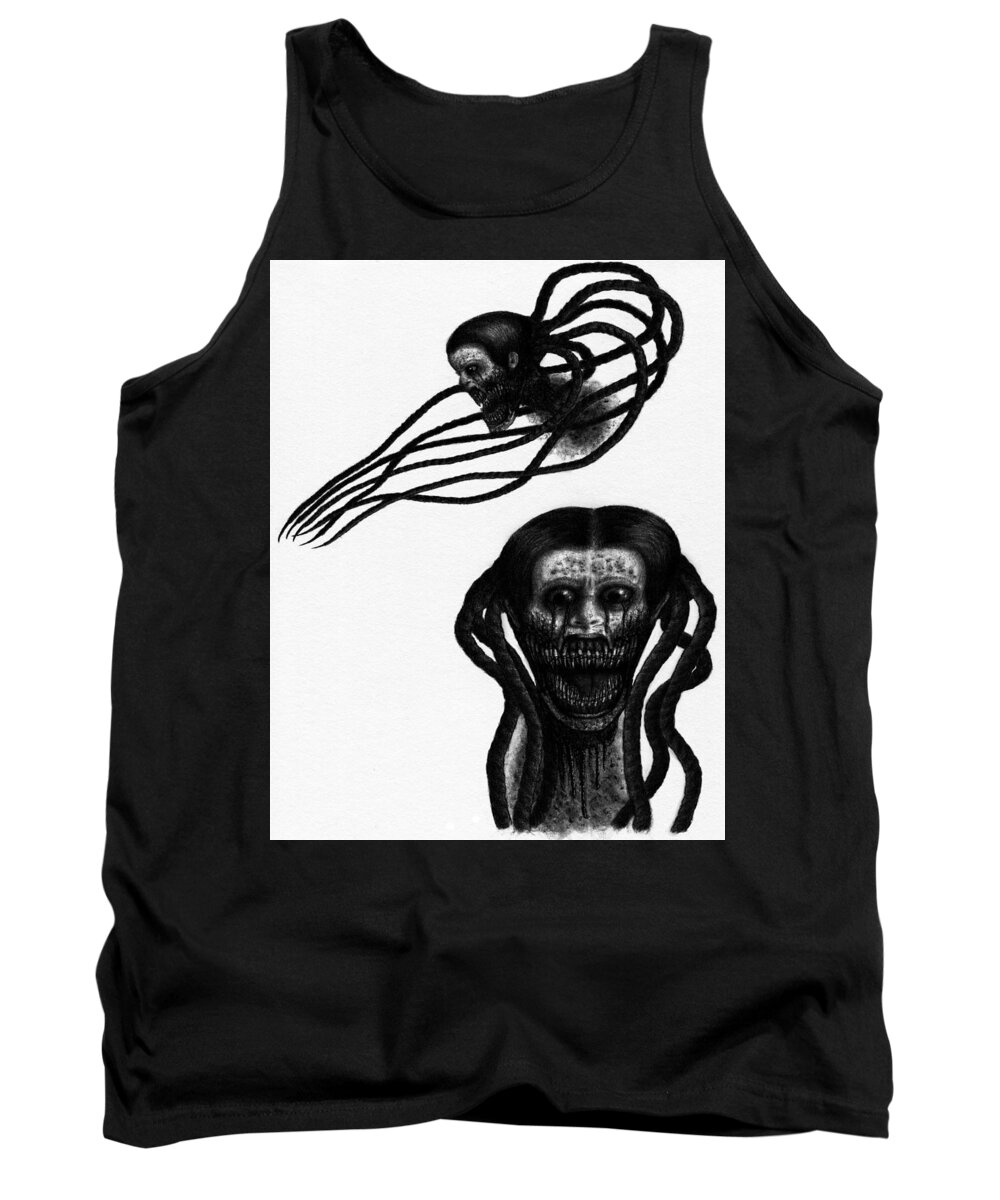 Horror Tank Top featuring the drawing Minna - Artwork by Ryan Nieves