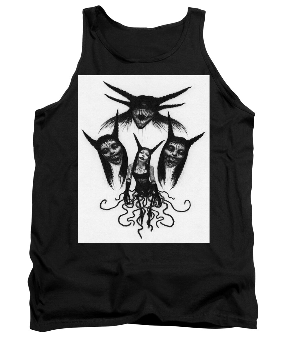 Horror Tank Top featuring the drawing Miss Carnivorous - Artwork by Ryan Nieves