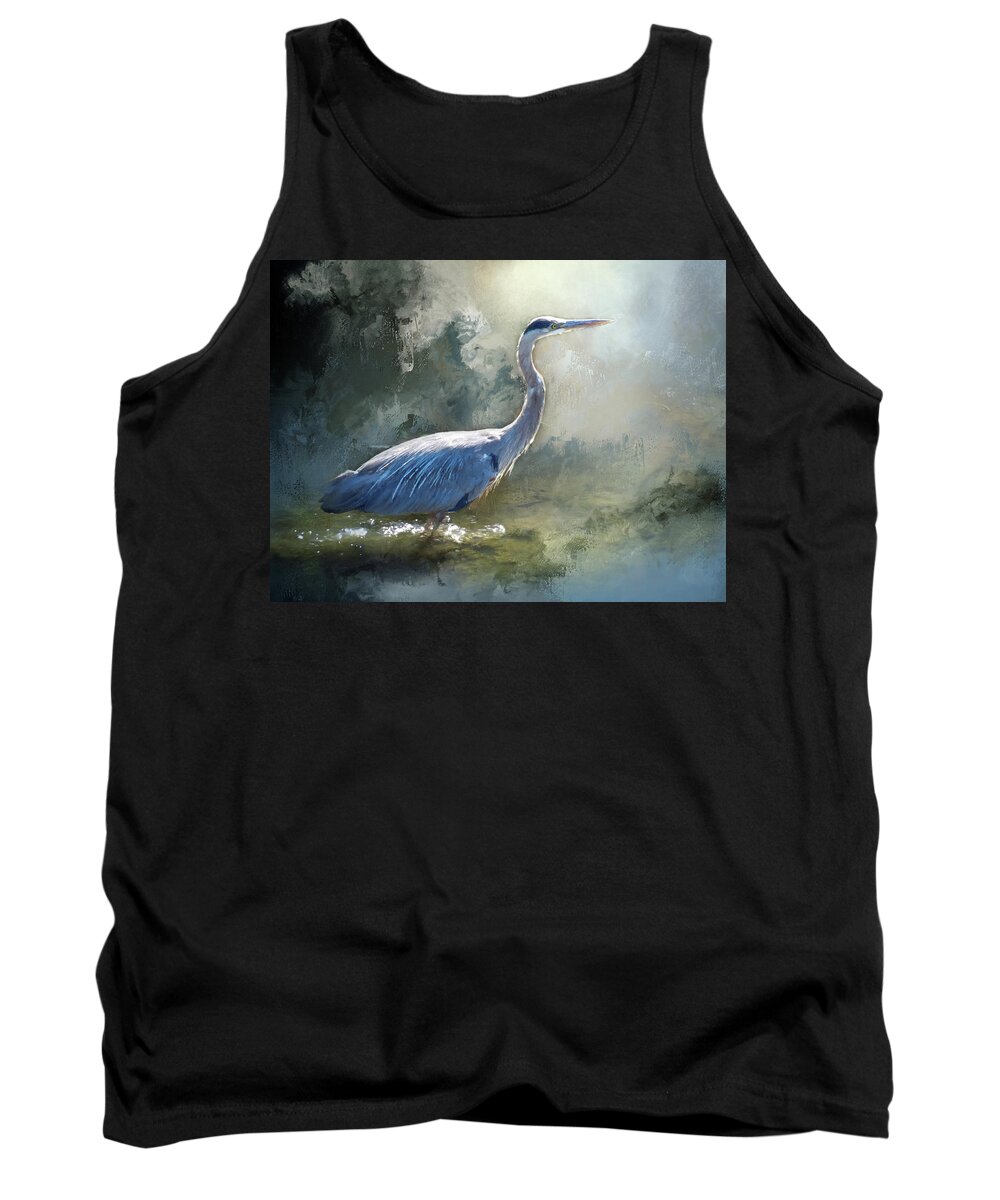 Blue Heron Painting Tank Top featuring the painting Morning Blues - Heron by Jeanette Mahoney