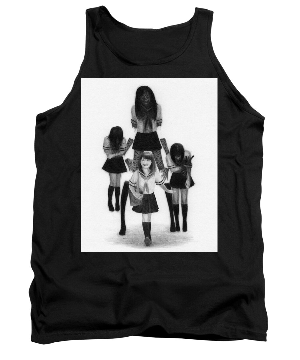 Horror Tank Top featuring the drawing Our Last School Days - Artwork by Ryan Nieves
