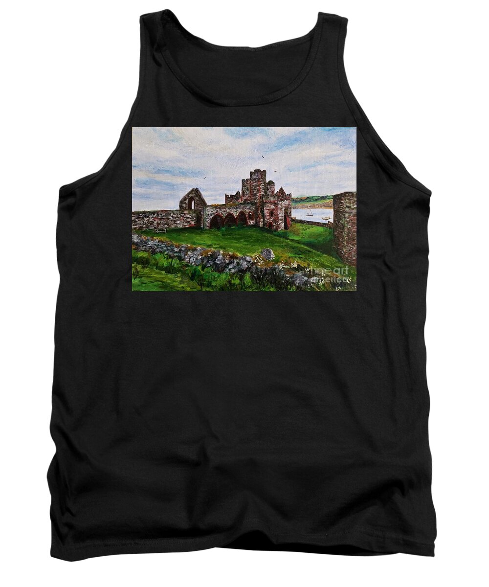 Castle Tank Top featuring the painting Peel Castle, Isle of Man by C E Dill